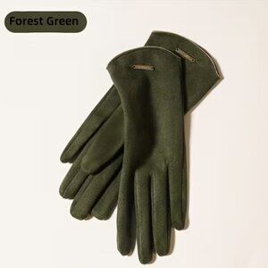 Women's Beautiful Faux Suede, Touchscreen, Forest Green, Dress or Casual Gloves.